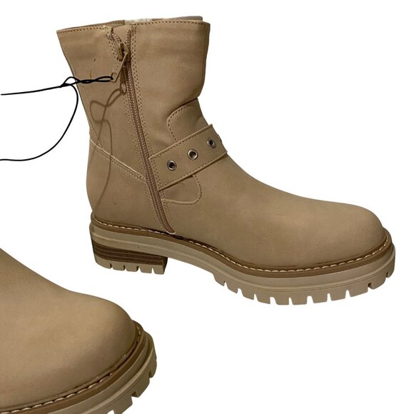 Time and Tru Moto Ankle Boots Womens 6.5 Beige Buckles Grunge Chunky Stompers - Picture 5 of 10